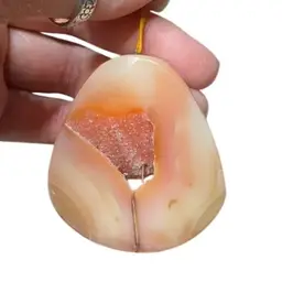 Large Chunky Carnelian Agate Geode w/ Crystal Pocket Polished Stone Pendant