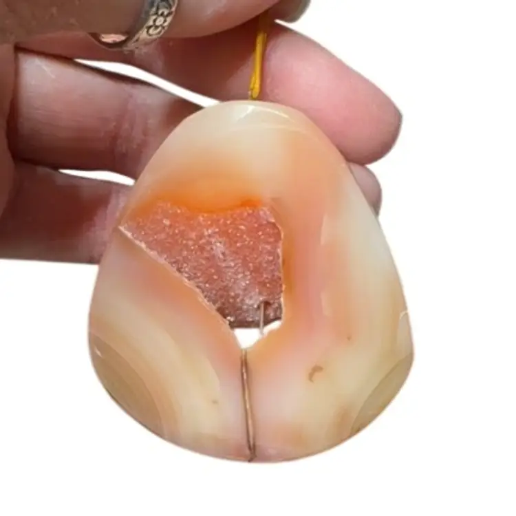 Large Chunky Carnelian Agate Geode w/ Crystal Pocket Polished Stone Pendant