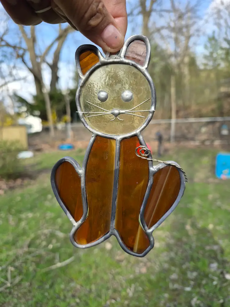 Leaded Stained Glass Cat Suncatcher