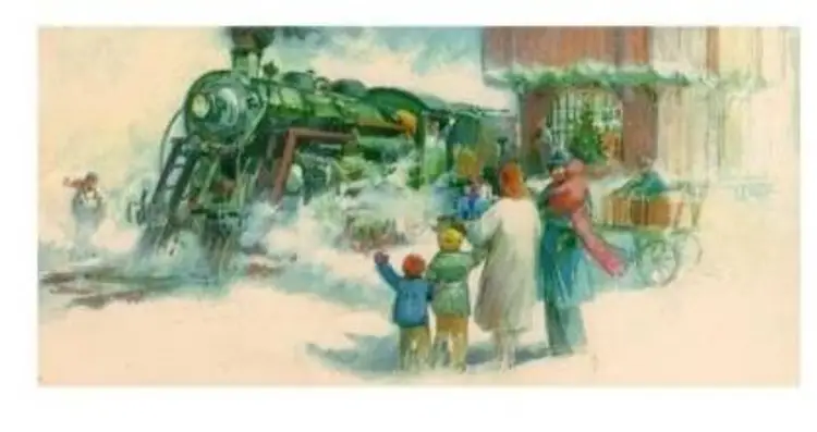 Hallmark Christmas Post Card People Waiting For Train Merry Christmas