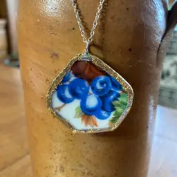 Broken Pottery Artisan Made Grape Pendant Fruit Plate Handcrafted Necklace 1.5 in x 1 7/8 in