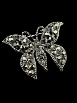Weiss Black Rhinestone Butterfly Brooch 1 3/4 X 2 1/4"