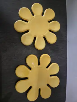 Ceramic Sunflower Trivets, handmade, set ofc2