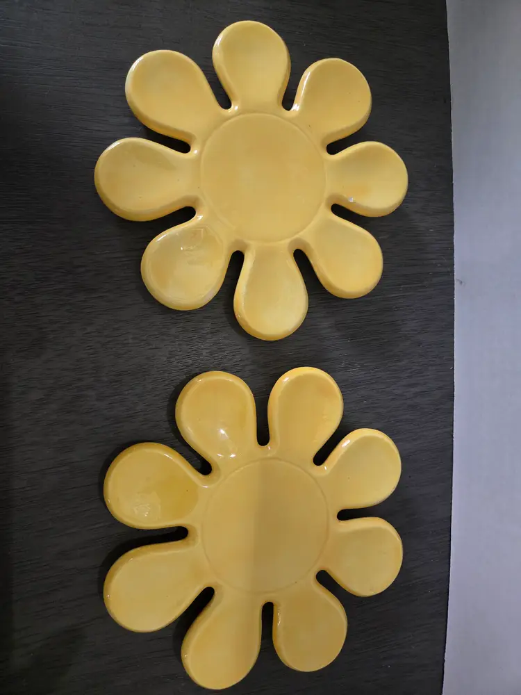 Ceramic Sunflower Trivets, handmade, set ofc2