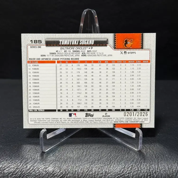 Tomoyuki Sugano 2026 Topps Series 1 #185 Gold Parallel /2026 Baltimore Orioles