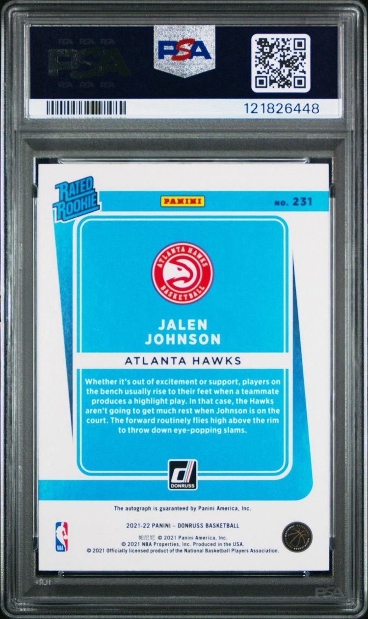 Jalen Johnson Donruss Rated Rookie Signature Auto RC PSA 10 (Pop 2) Atlanta Hawks