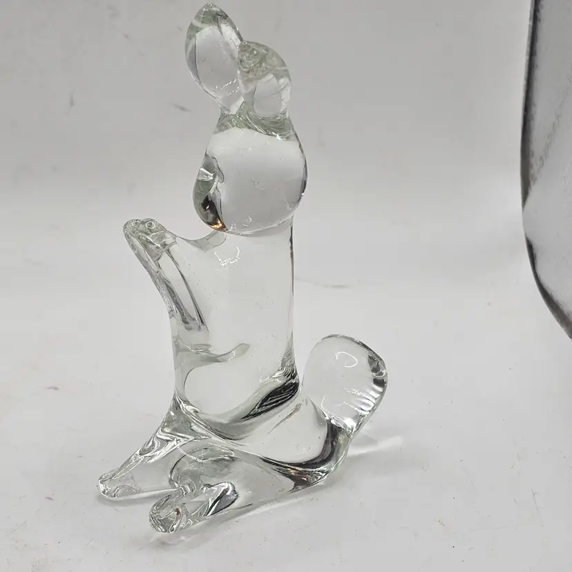 Clear Glass Easter Bunny Rabbit Figurine sitting up vintage Glows