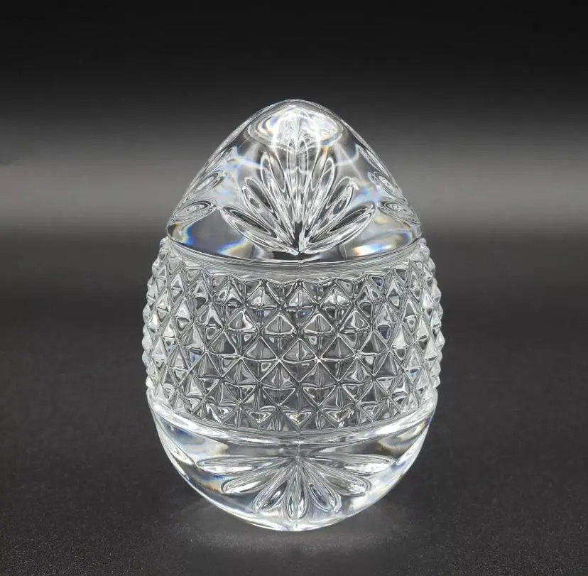 *VTG* Lead Crystal Egg Paperweight Fern & Hobnail Pattern Signed France