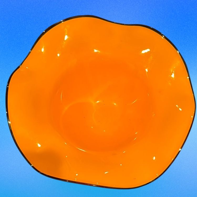 Ruffled Orange Art Glass Pedestal Bowl