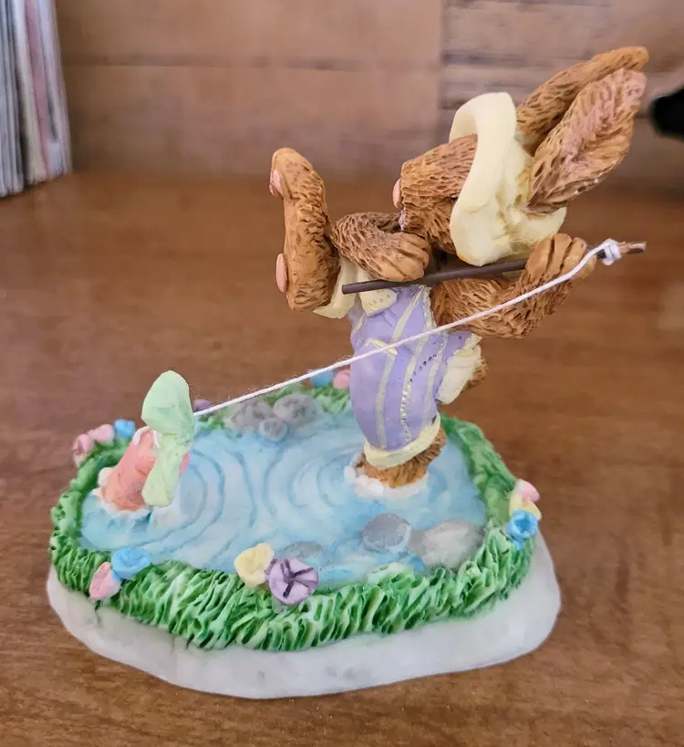Vintage Resin Fishing Bunny c.1990s