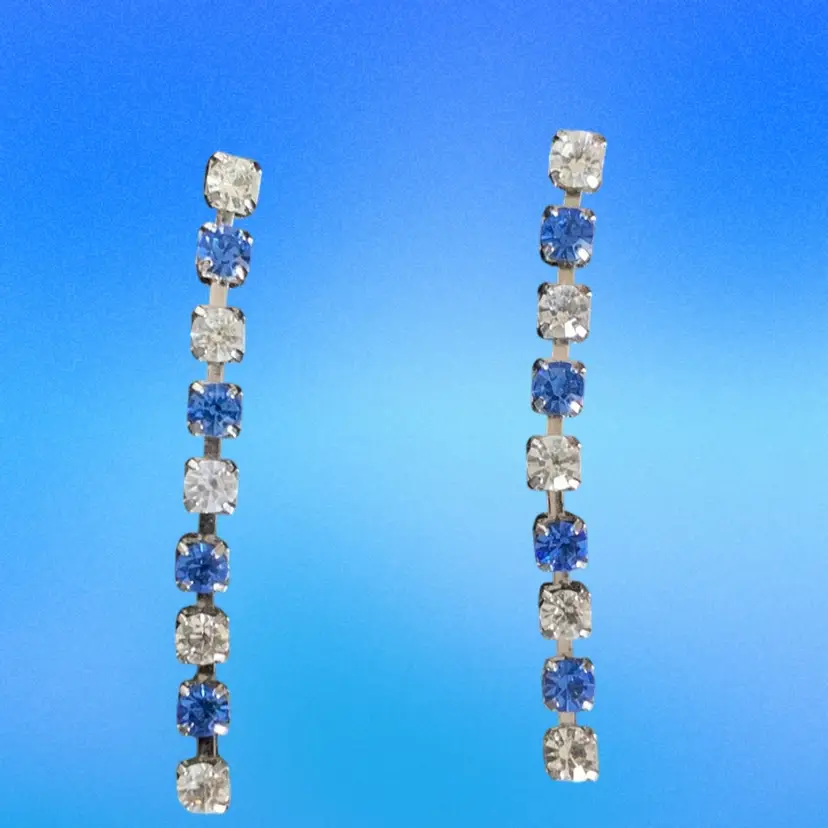 Eisenberg Ice Alternating Blue And White Crystals Pierced Earrings