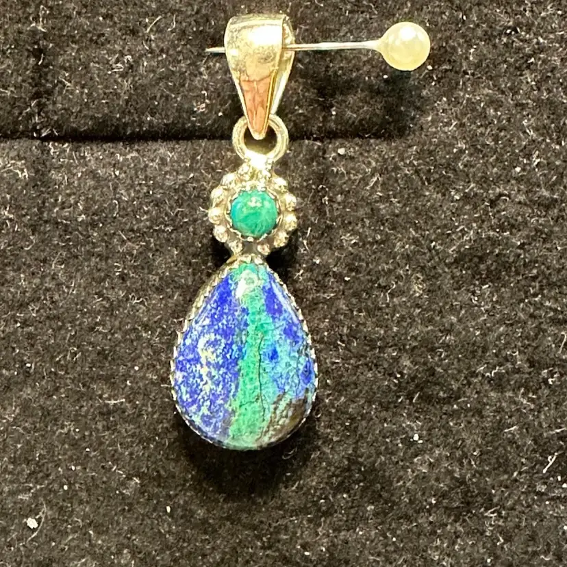 Southwestern Sterling 925 Blue Dahlia Golden Hills Turquoise Tear Drop Pendant