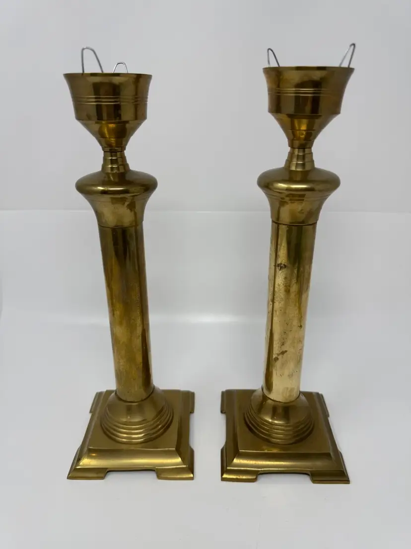 Vtg Neoclassical Style Taper Candle Stick Holders Brass Pair 12” H India