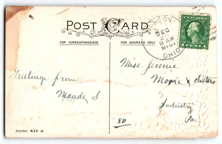 Christmas Postcard Victorian Women Garland Stecher 416 A MEP Margaret Evan Price