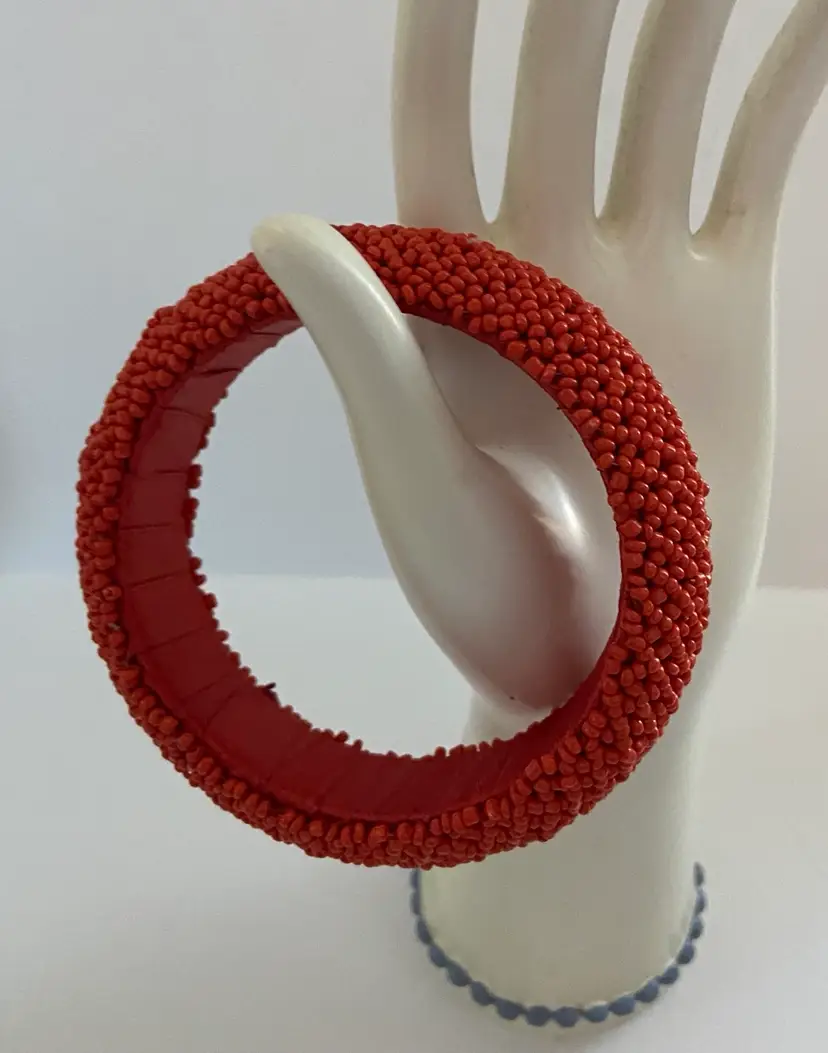 Orange Beaded Bangle Bracelet 3” Opening 1.5” Wide