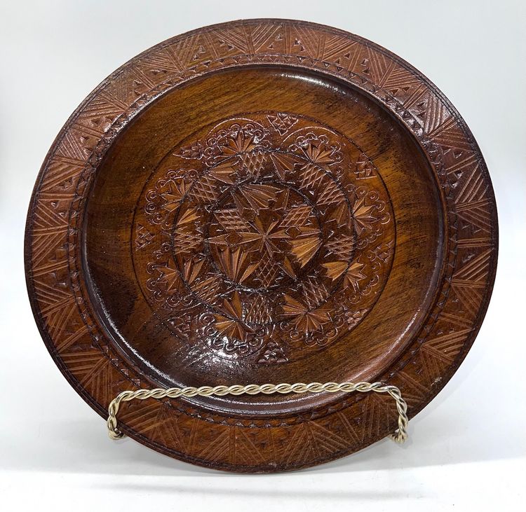 VTG Polish Hand Carved Wood Decorative Plate 9”