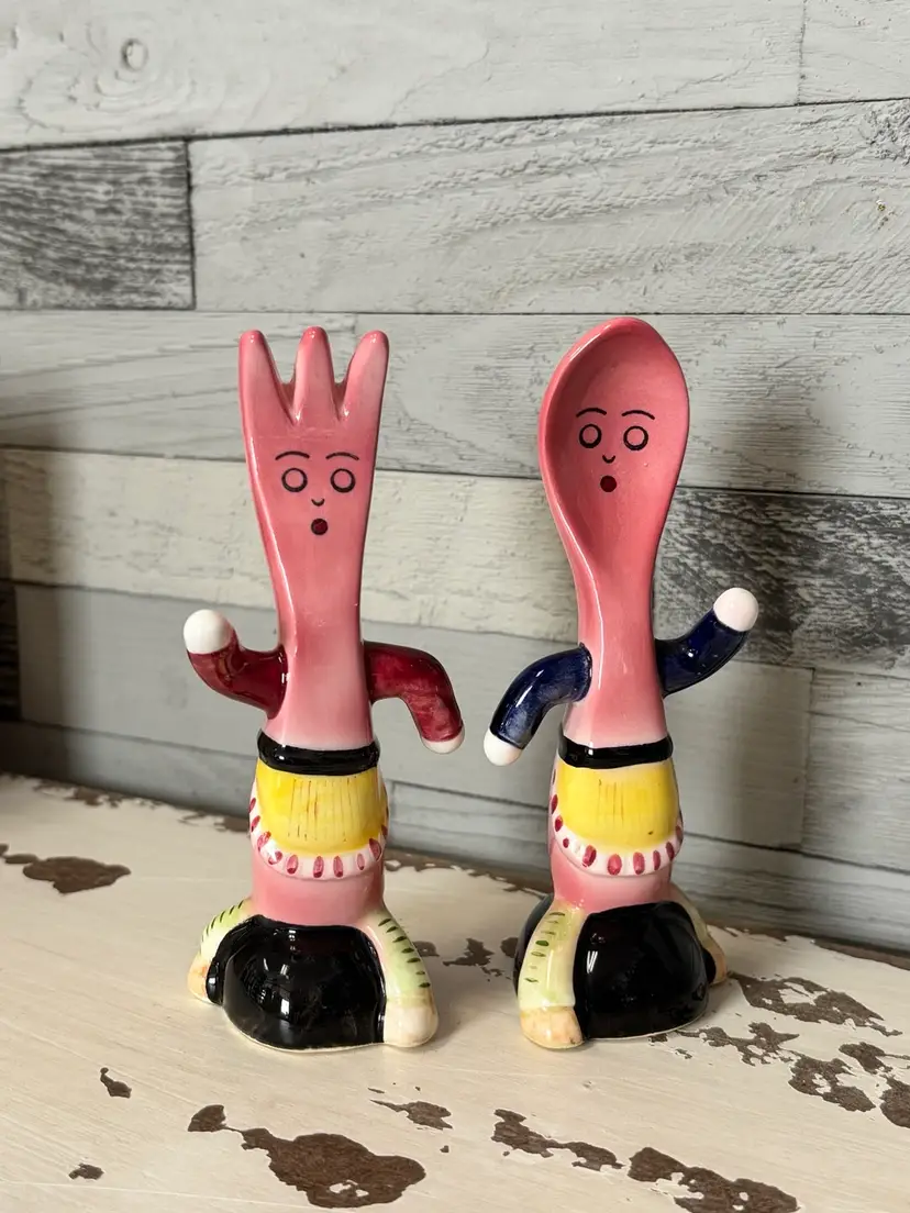 Vintage Five & Dime Sarsaparilla Spoon & Fork Salt And Pepper Shaker Set