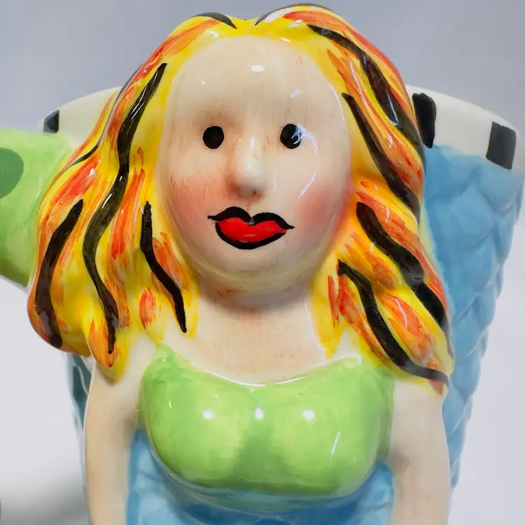 #2031 Mermaid Coffee Cup Mug Signature Collection By Becca Home ETC Multi Colors Crab On The Backside