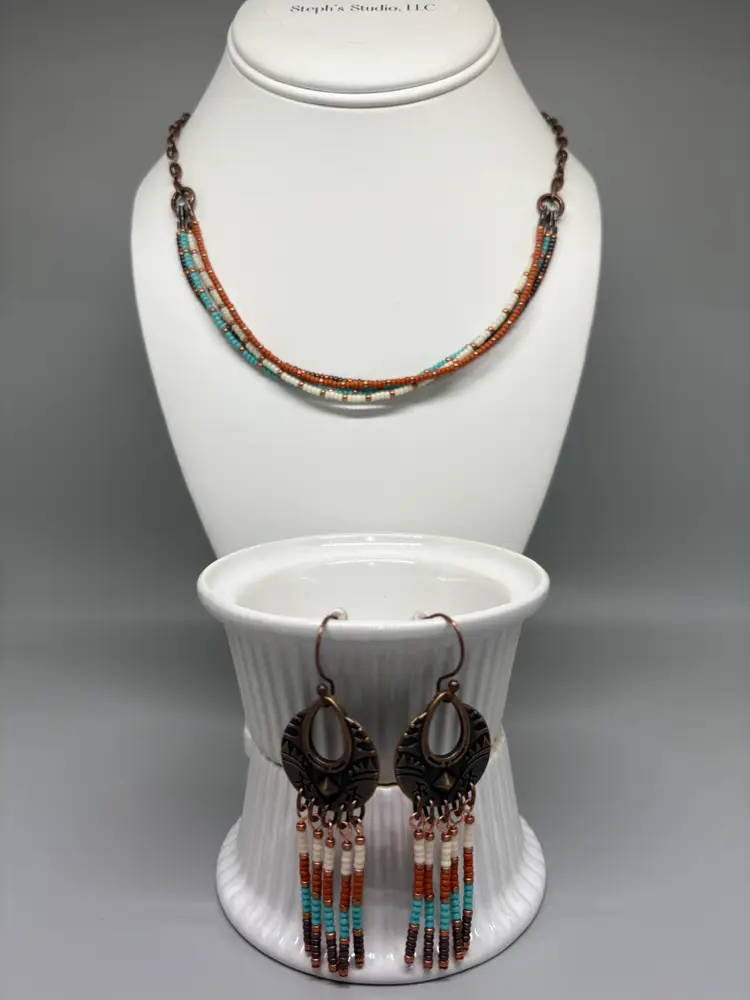 Seed Bead Copper Tone Jewelry Set