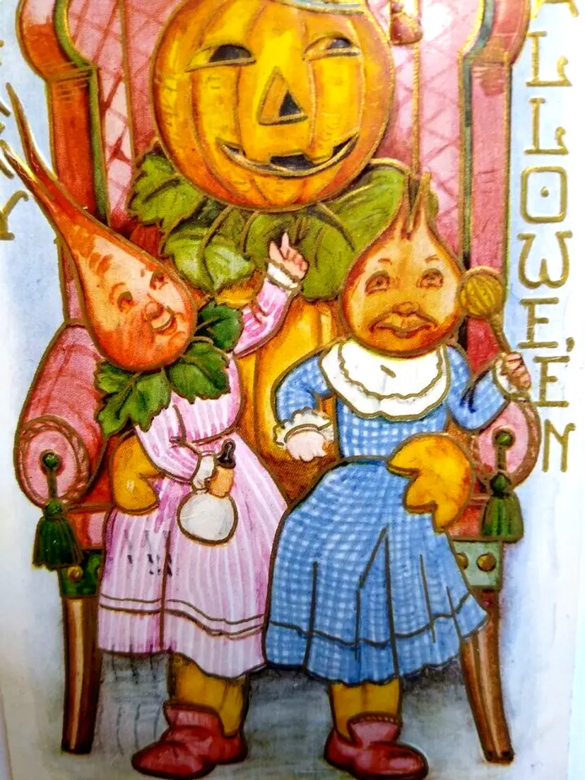 Halloween Postcard Anthropomorphic Fantasy Vegetable Beet Creatures Goblin 1909