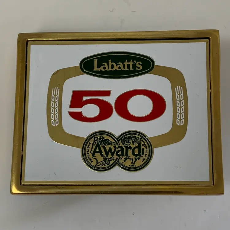 Vintage LABATTS 50 Ale BEER Solid Brass Belt Buckle Sign Logo New Old Stock