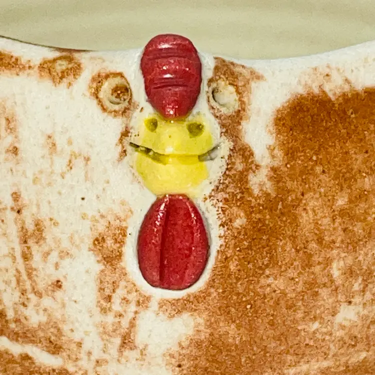 Unbranded Chicken Rooster Folk Art Pottery Farmhouse Decorative Trinket Bowl