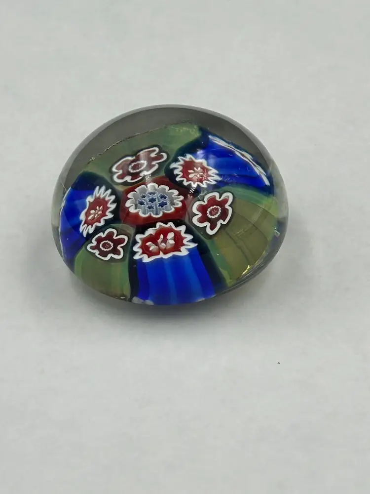 Small Murano Millefiori Glass, Paperweight, Red, White, Green And Blue