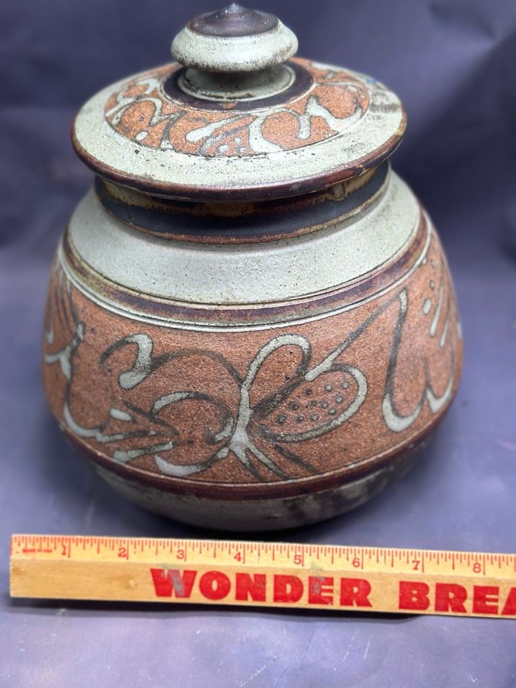 SALE Vintage Studio Art Pottery Lidded Bowl Pot Bean Artisan Mark Stamped Amazing