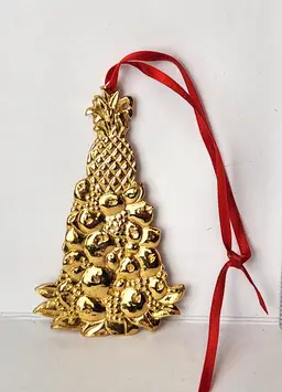 Kirk Stieff Williamsburg Apple w/Pineapple Tree Gold Plated Pewter Ornament