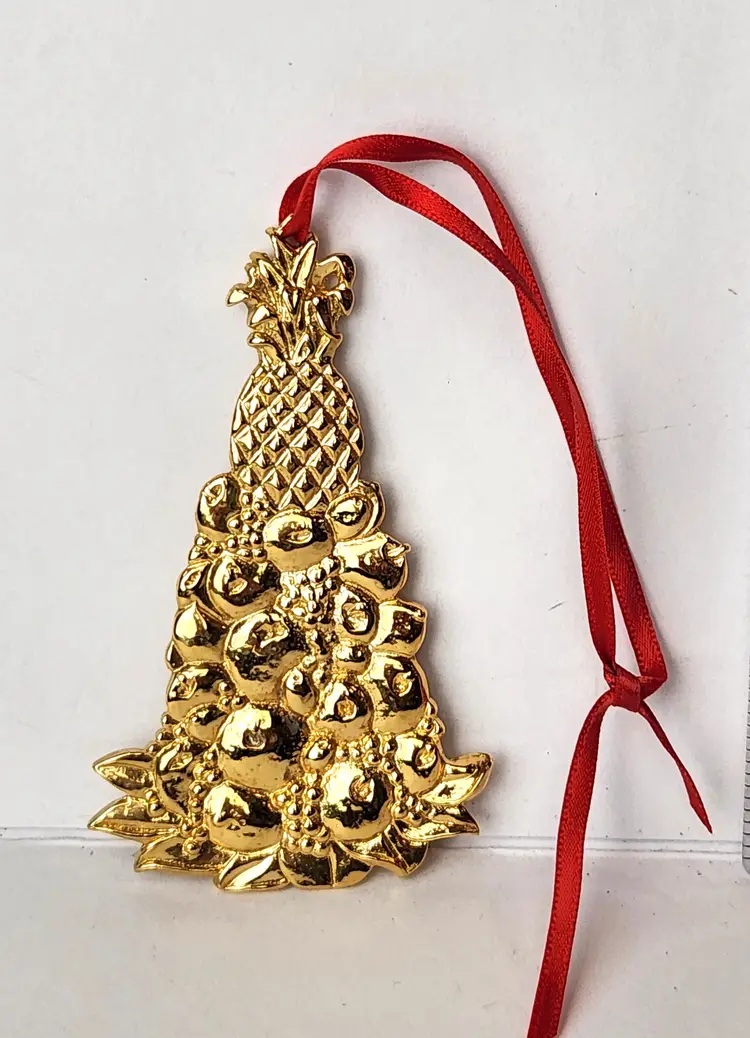 Kirk Stieff Williamsburg Apple w/Pineapple Tree Gold Plated Pewter Ornament