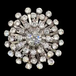 Vintage MCM Silver Tone Clear Rhinestone Swedge Brooch 1.5”