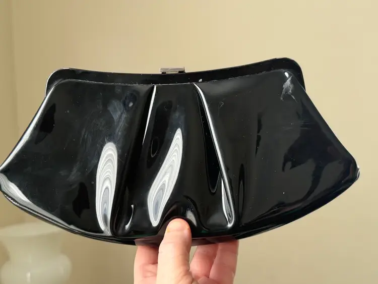 Vintage Black Patent Leather Clutch Mid Century Evening Bag With Rhinestone Accents