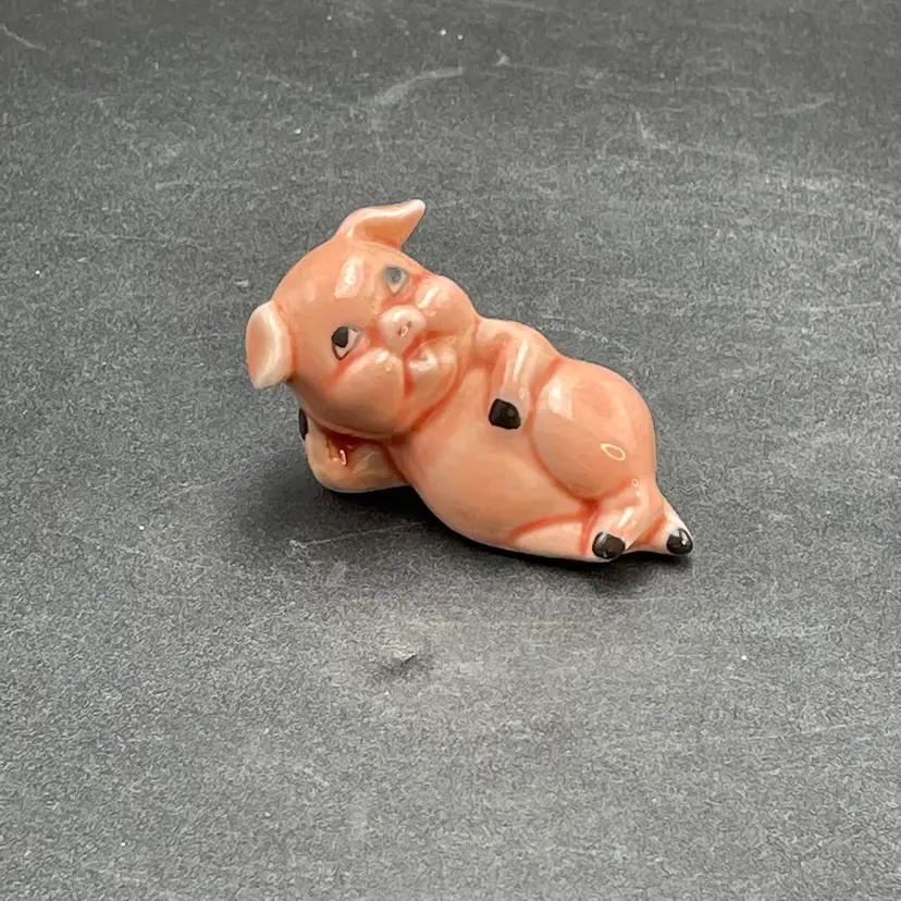 Miniature Lounging Pig Piglet Figurine Vintage Porcelain Pink Farm Animal