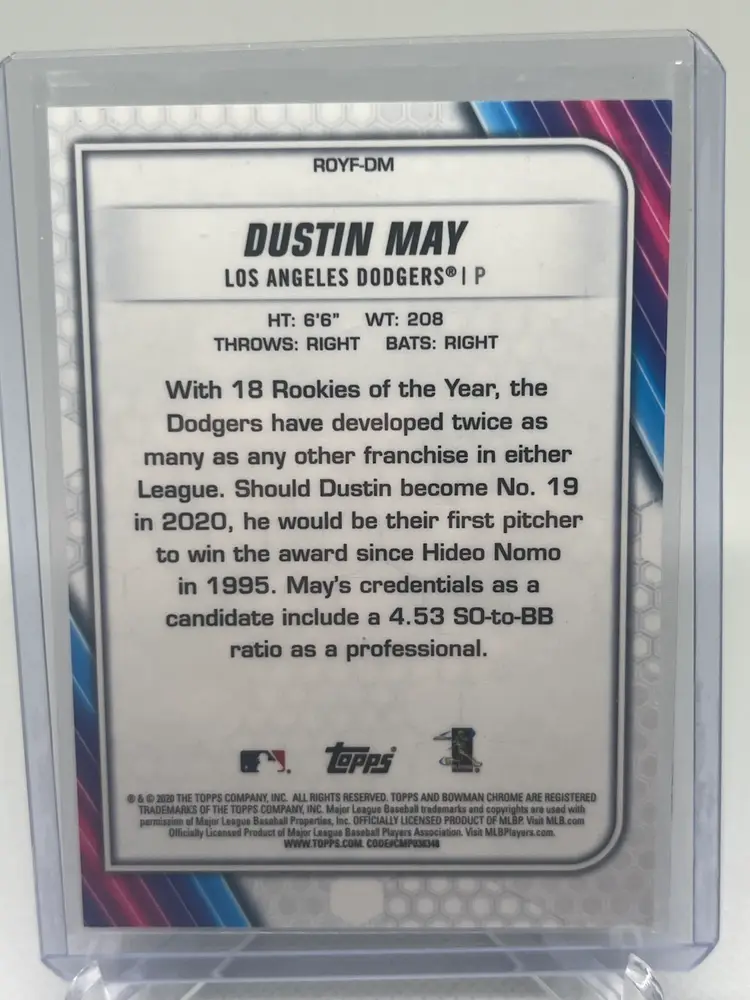 Dustin May Bowman Chrome RC - 26/50 - Los Angeles Dodgers