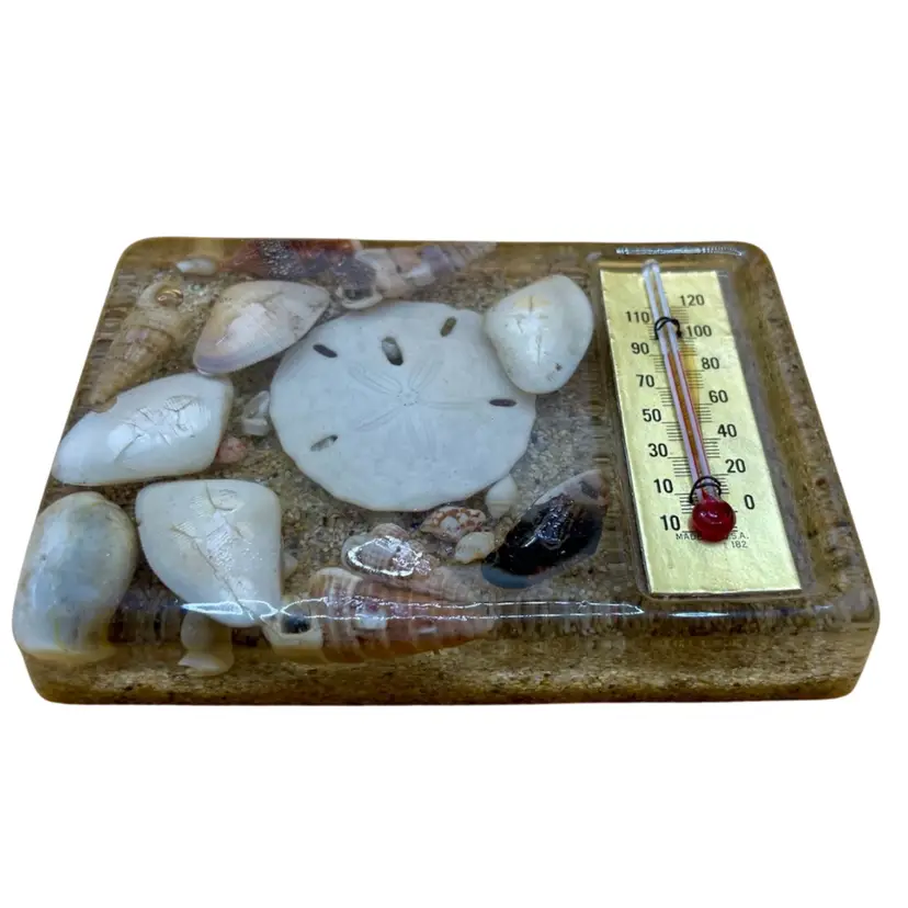 VTG Design Gifts Intl Lucite Seashells Thermometer Paperweight Coastal Grandma