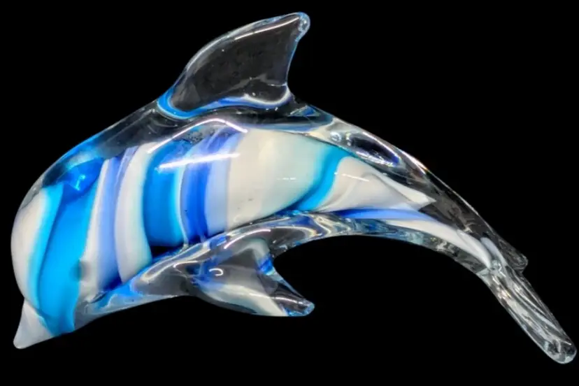 Adorable Art Glass Dolphin Figure - 5.75 × 3.5 Inches