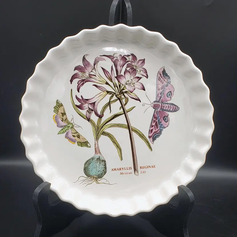 Vintage Portmeirion Amaryllis Reginae Mexican Lily Botanical Quiche Torte Dish 9" England