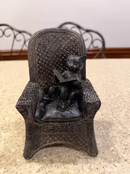 Cat Reading In The Chair Resin Figurine