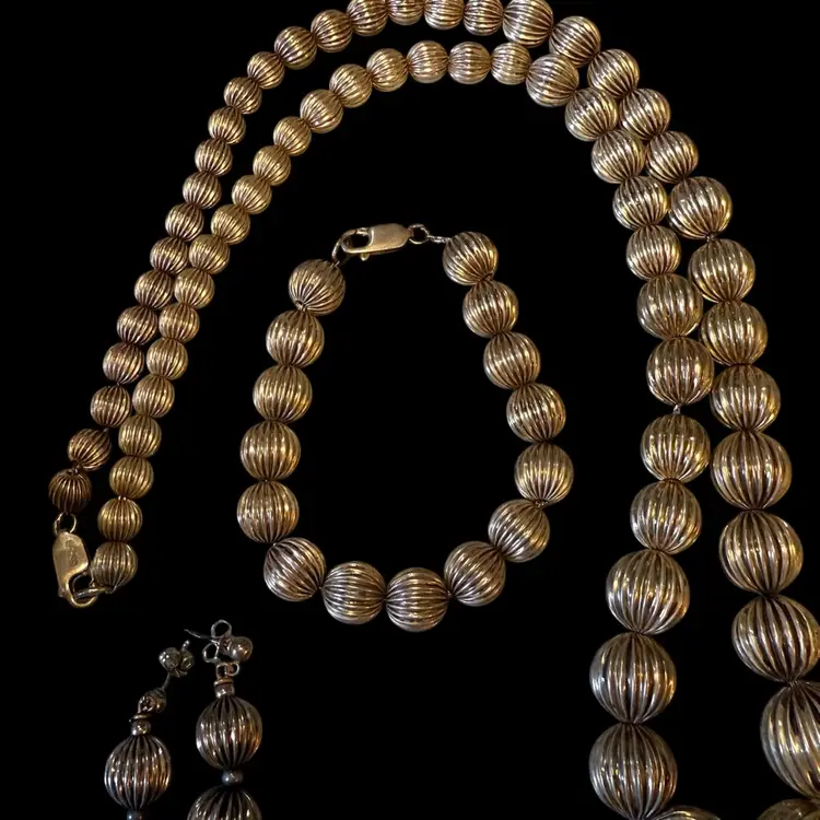 3 Piece DOBBS 925 Sterling Silver Fluted Graduated Beads Set