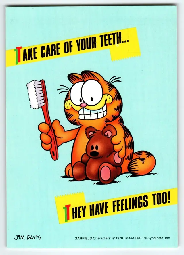 Garfield The Cat Postcard Time For Your Dentist Visit Signed Jim Davis 1978