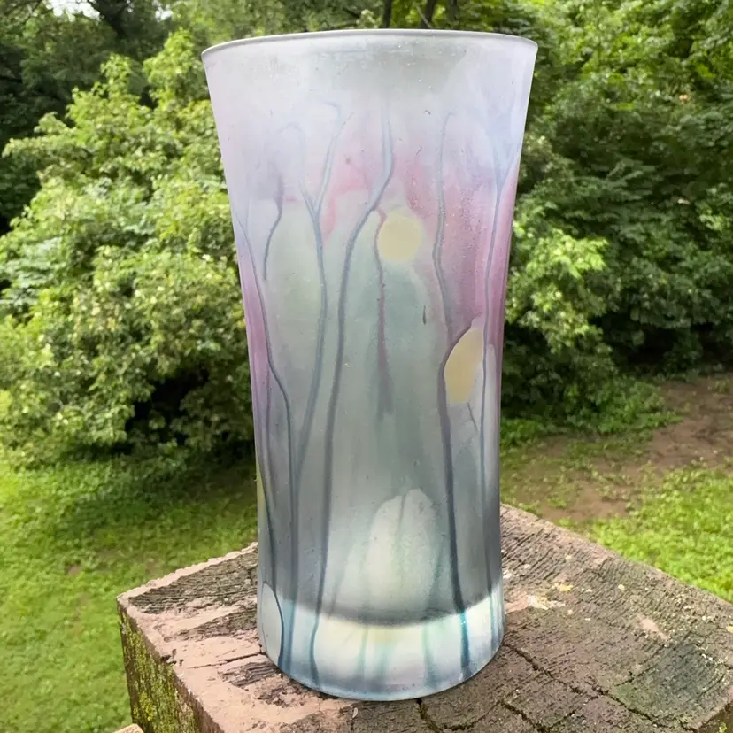 Israel-Vintage Israeli Originals Hand-painted Art Glass Vase By Rueven