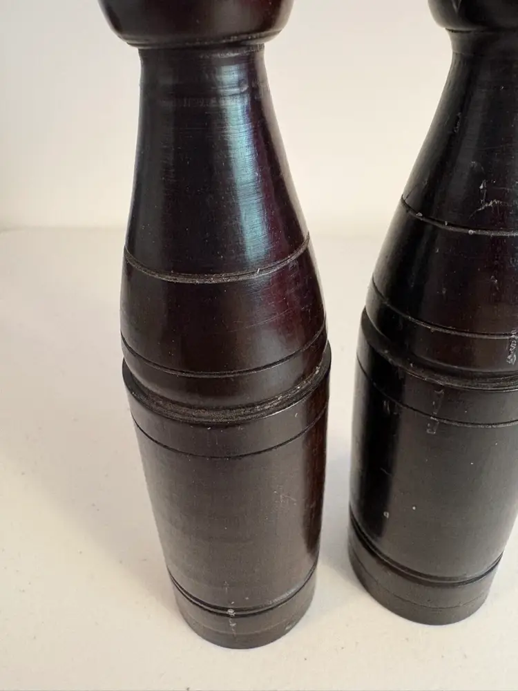 A Pair Of Vintage MCM Hand Turned Ironwood Candle Holders Black Hardwood Candlestick