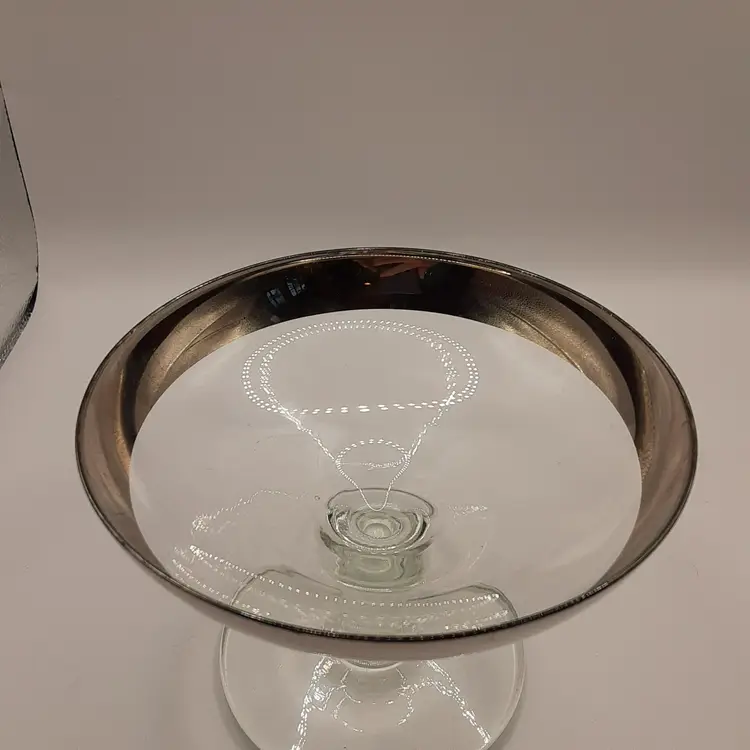 Dorothy Thorpe Wide Silver Banded Footed Compote, MCM