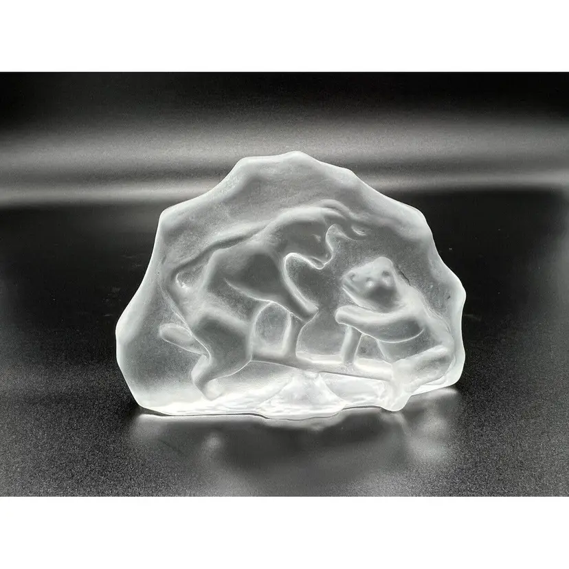 Frosted Glass Bull & Bear Seesaw Wall Street Stock Market Paperweight