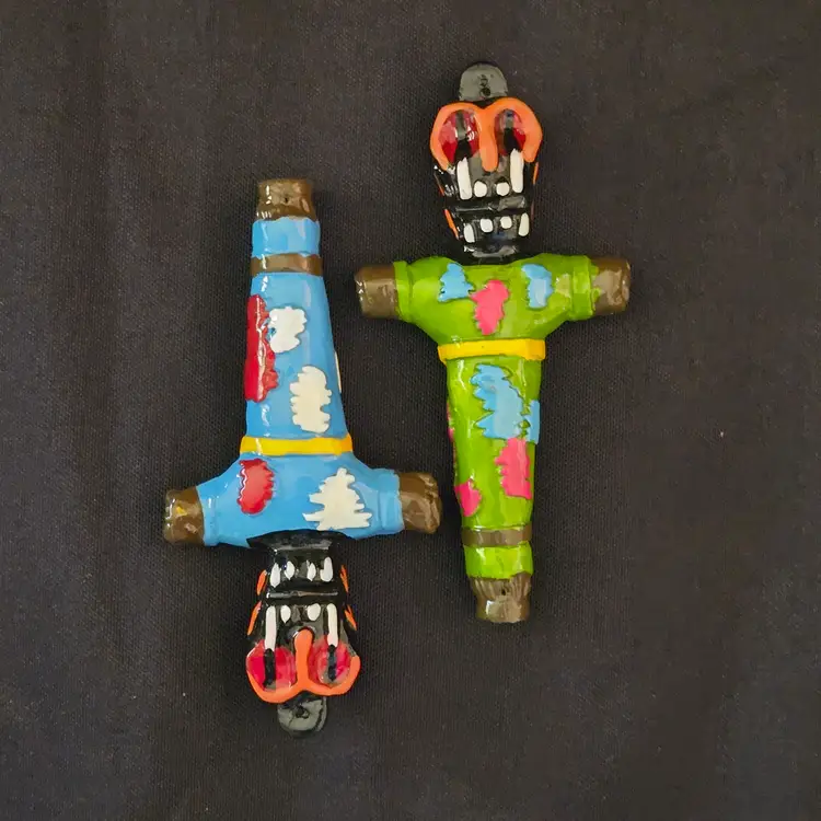 Mardi Gras Voodoo Dolls Figurines (2) PGG For Necklace Magic Spells Handpainted