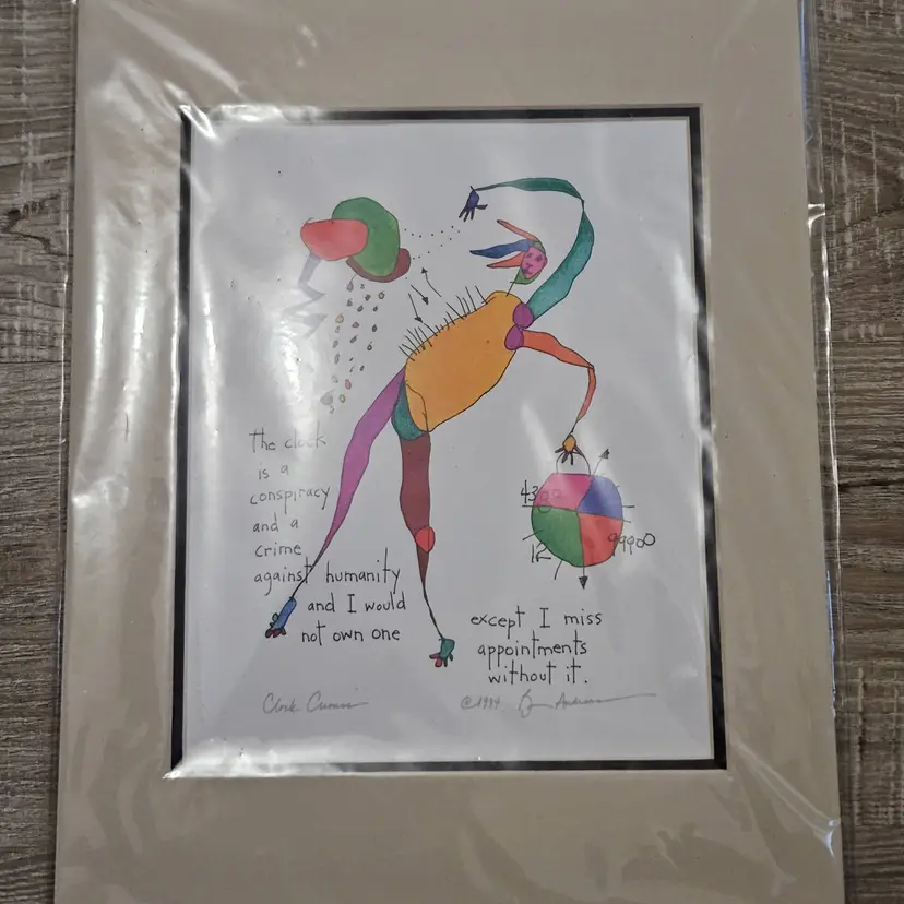 1994 Signed Brian Andreas Story People 'Clock Crimes' Print Double Matted Frame