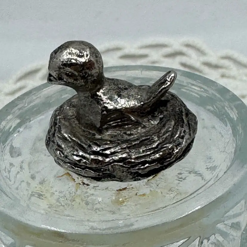 Pewter Bird On Nest (concave Base) #2