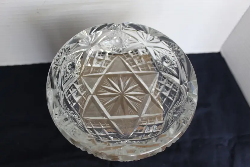Vintage Cut Crystal 3 Slot Ashtray 6” Starburst Design Heavy Glass