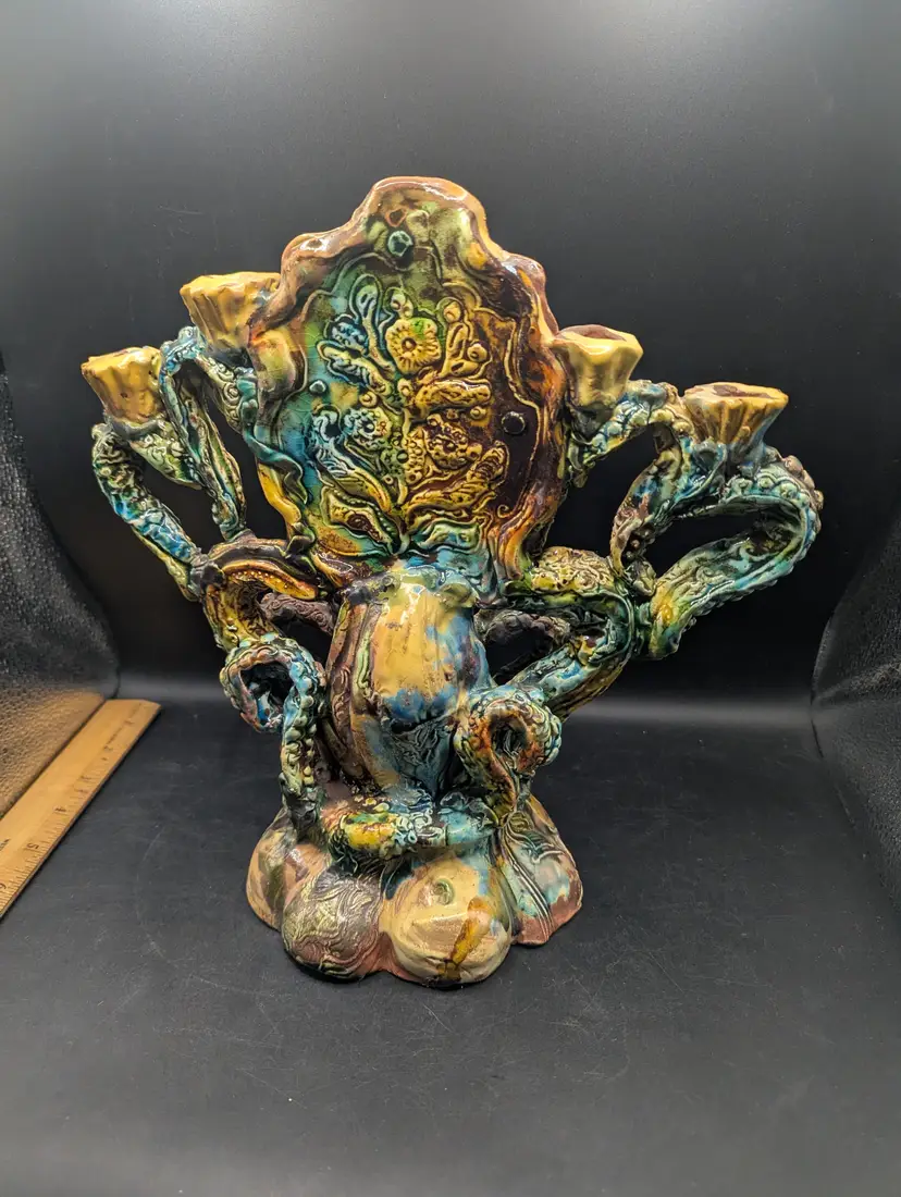 Vintage Studio Art Pottery By Lisa Orr Majolica Candlehabra