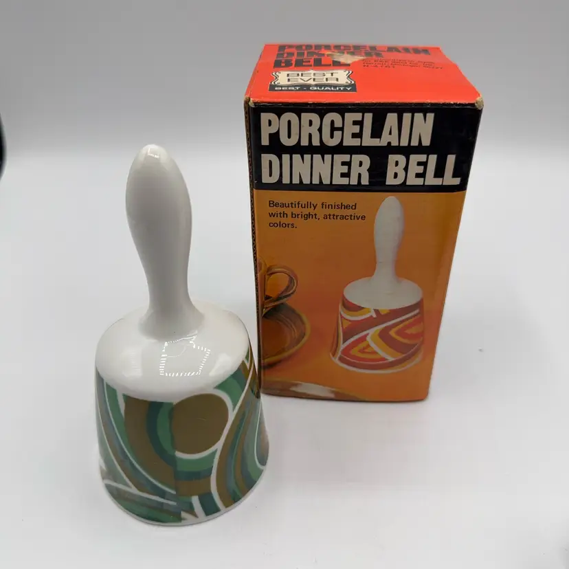 Best Ever Japan Groovy Mod Porcelain Dinner Bell Green